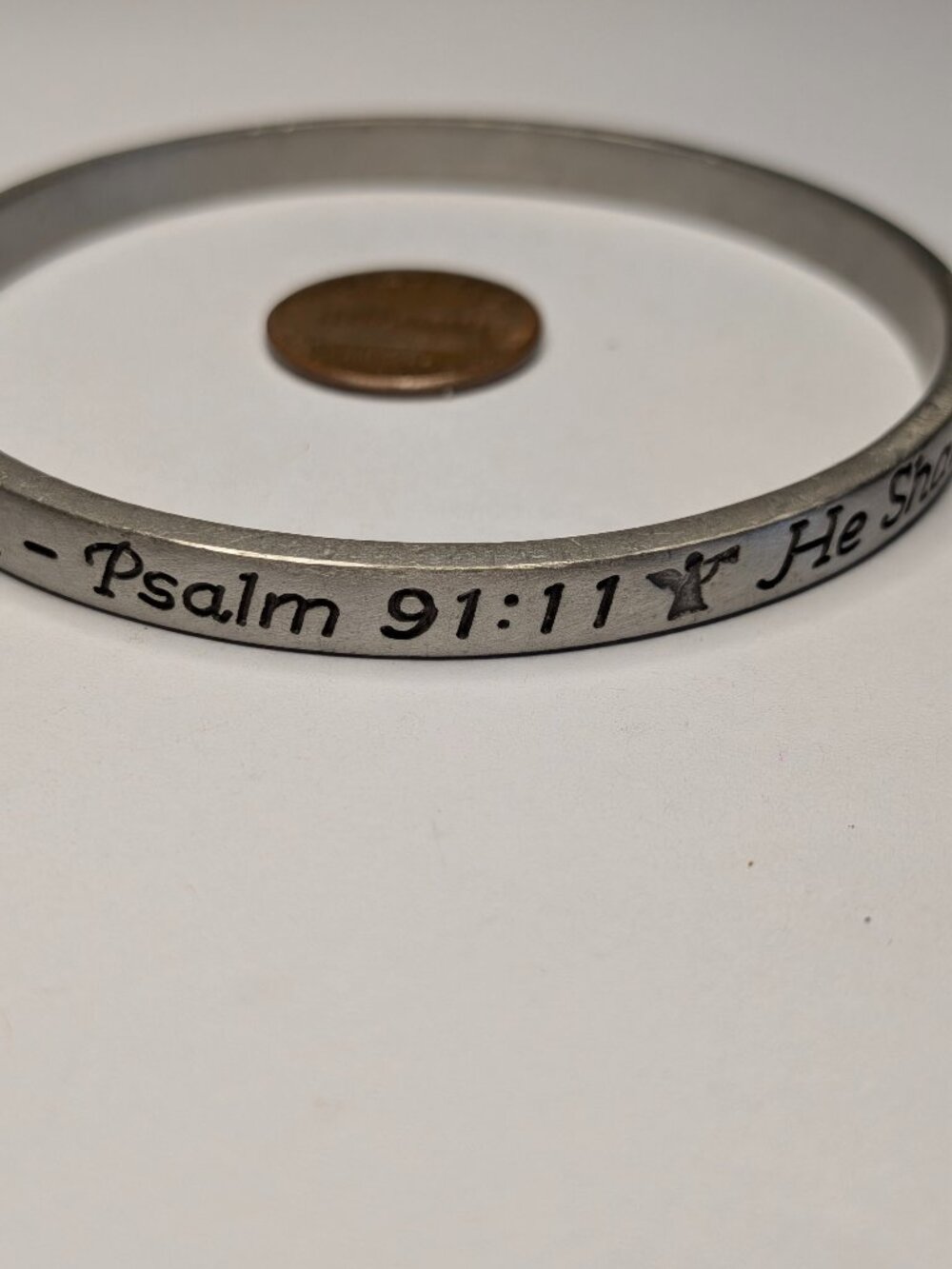 Psalm 91:11 Angel Protection Bangle Bracelet – Silver Tone, 2.5″ Across